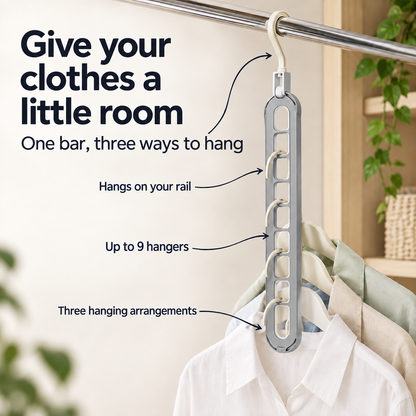 Two Way Swivel Hanger Organizer, Space Saving Closet Hanger That Holds Up to 9 Hangers Vertically