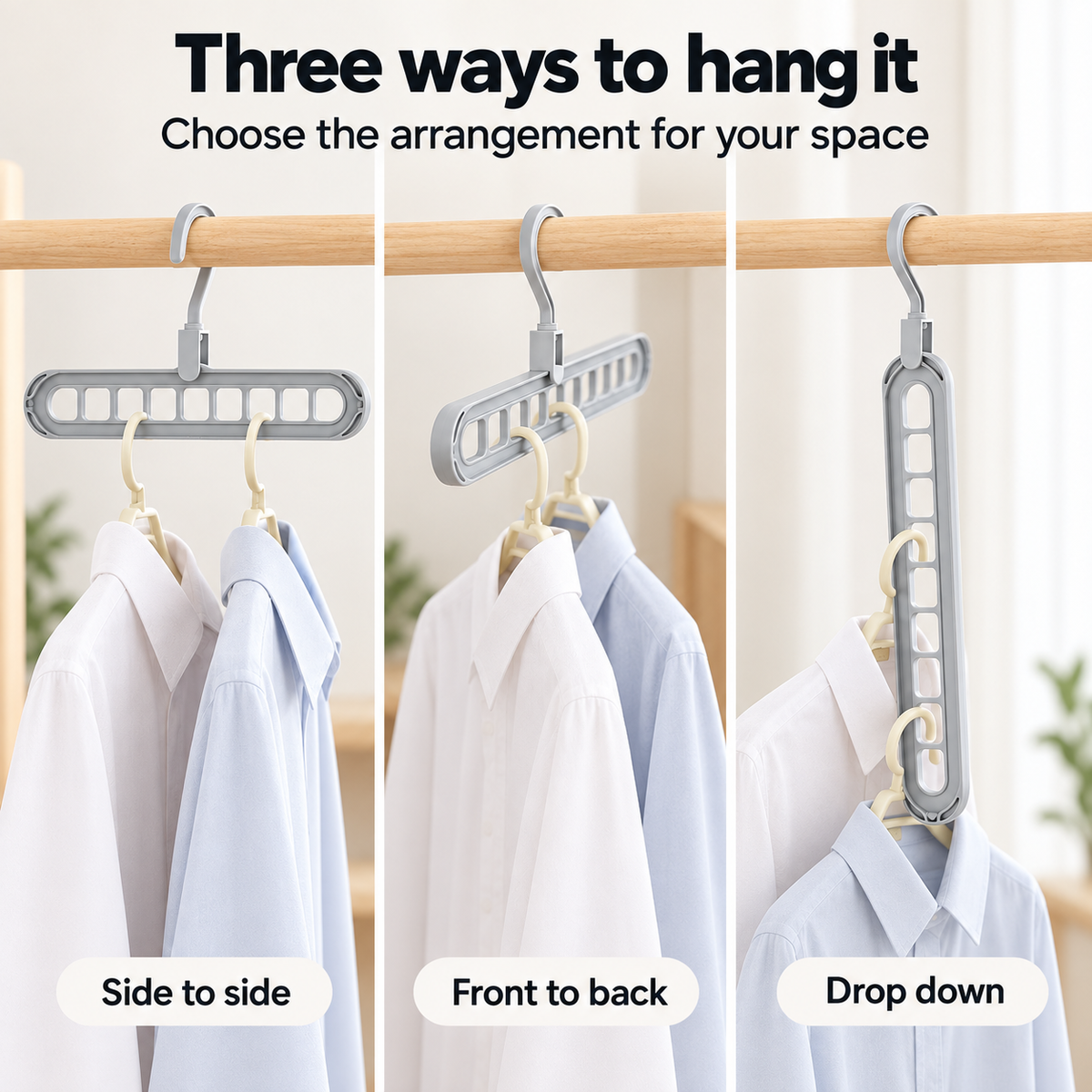 Two Way Swivel Hanger Organizer, Space Saving Closet Hanger That Holds Up to 9 Hangers Vertically