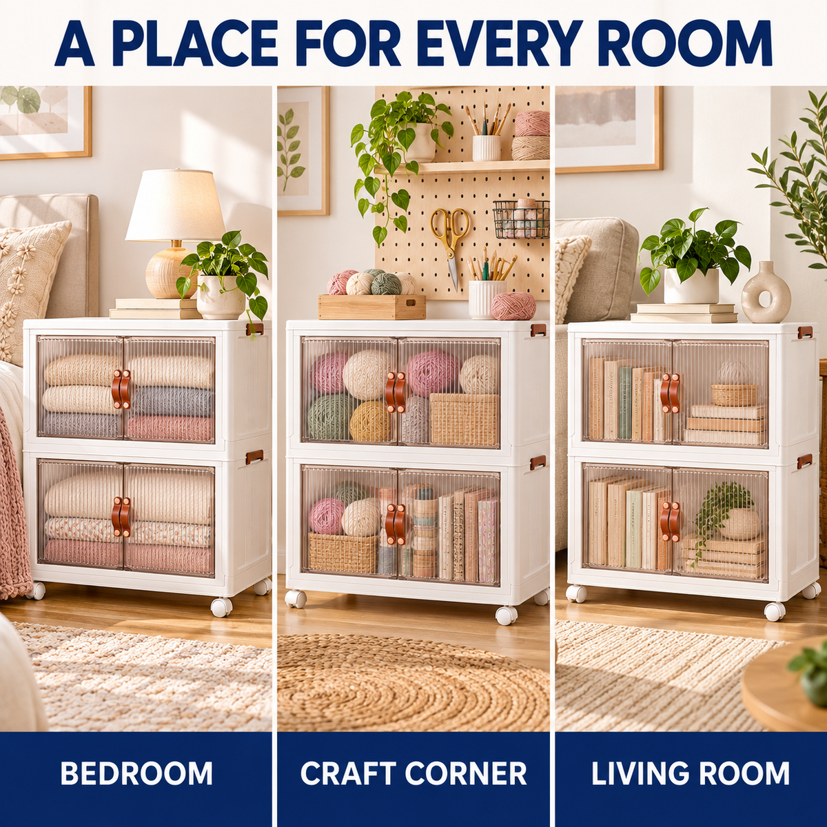 Stackable Storage Bins with Clear Doors, Collapsible Closet Organizer Shelf, 10 or 14 Gallon