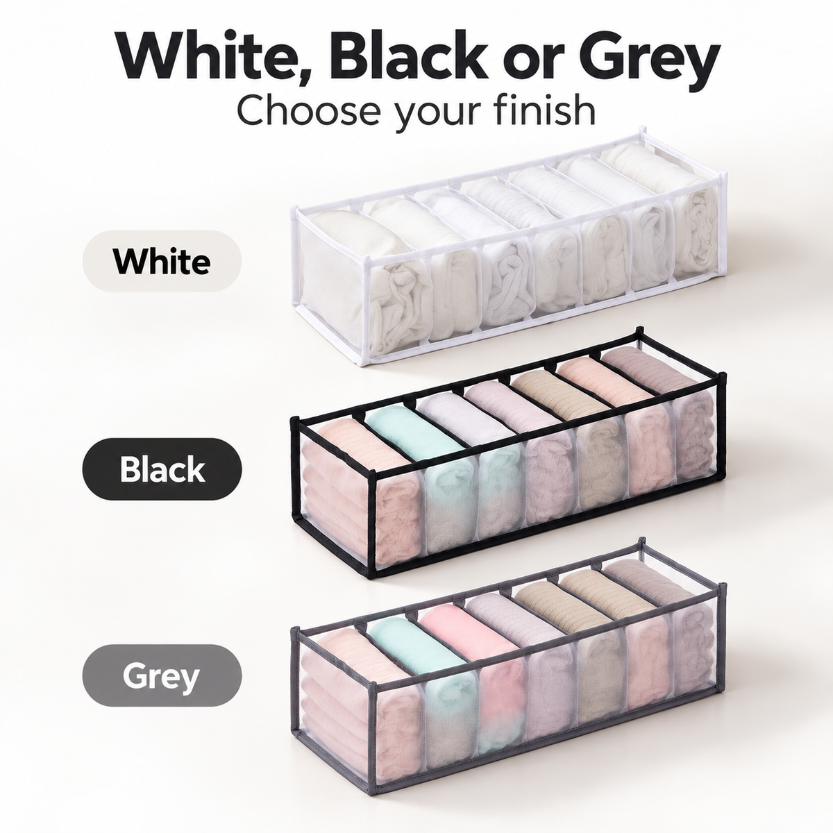 Mesh Drawer Clothes Organizers, Foldable Closet Storage Boxes for Underwear, Socks, Bras and Shirts, 4 Sizes