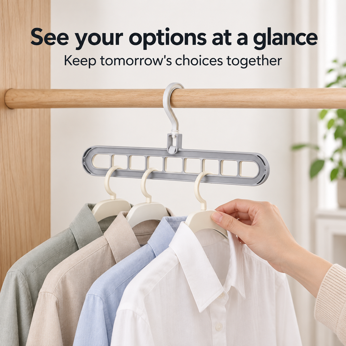 Two Way Swivel Hanger Organizer, Space Saving Closet Hanger That Holds Up to 9 Hangers Vertically