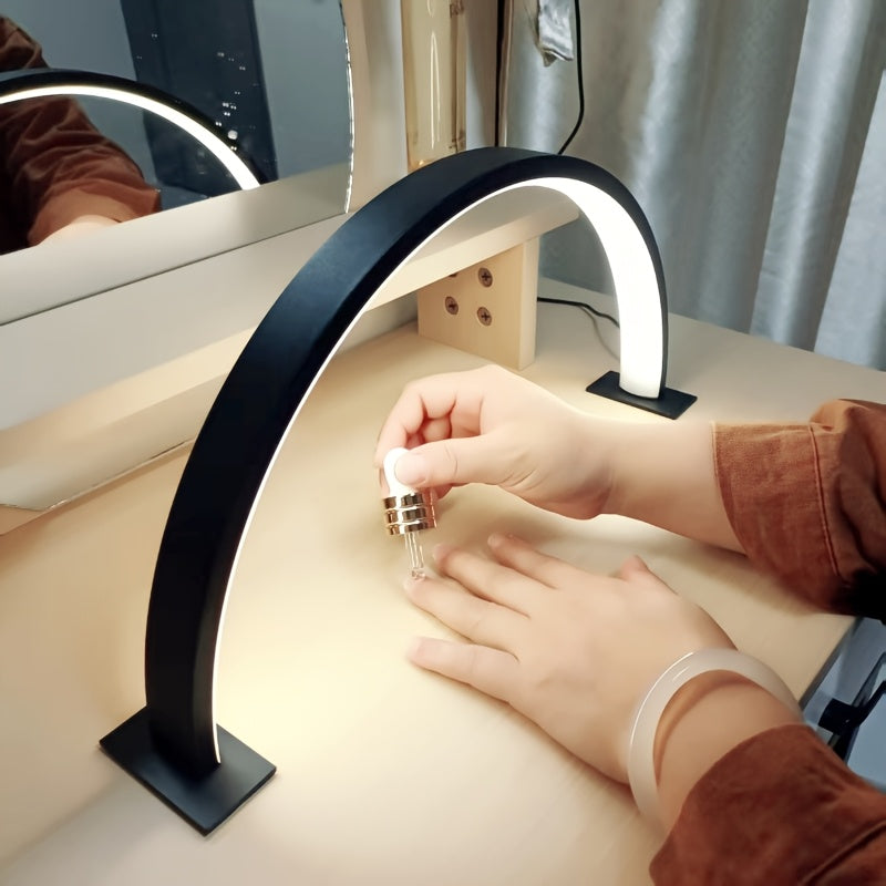 Arc LED Desk Lamp, USB Powered Half Moon Light with 3 Color Tones and Dimming for Nail Art, Desk and Vanity