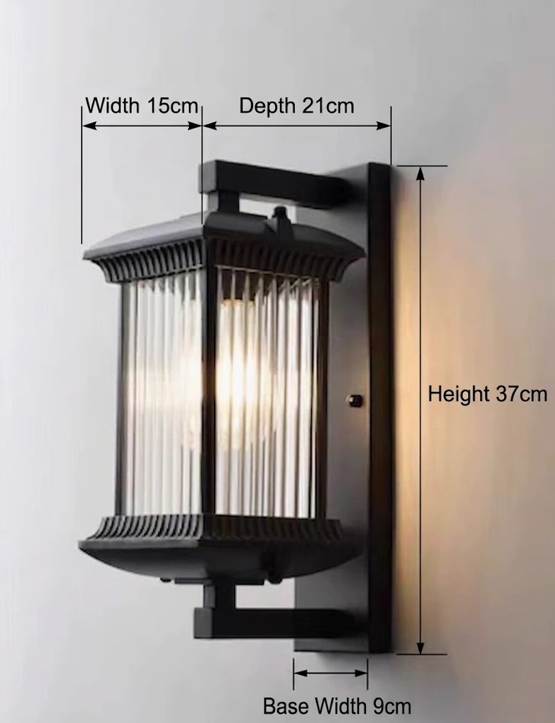 Classic Outdoor Lantern Wall Light, Black Exterior Porch Sconce with Fluted Glass, E27