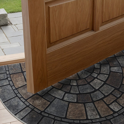 Half Circle Door Mat, Non Slip Stone Mosaic Entryway Rug for Indoor and Outdoor Use