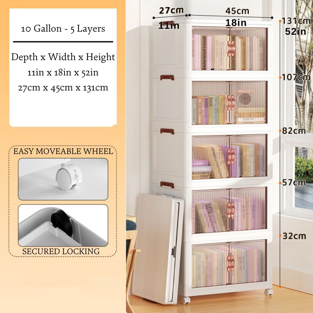 Stackable Storage Bins with Clear Doors, Collapsible Closet Organizer Shelf, 10 or 14 Gallon