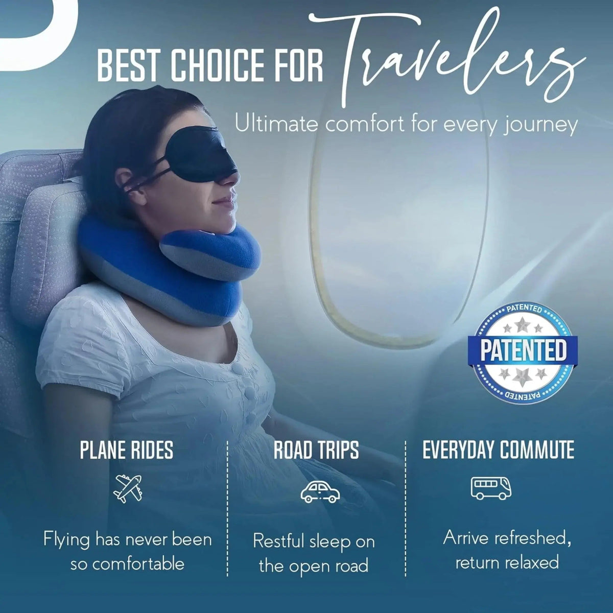 Travel Neck Pillow with Chin Support, Double Support Airplane Pillow with Carry Case