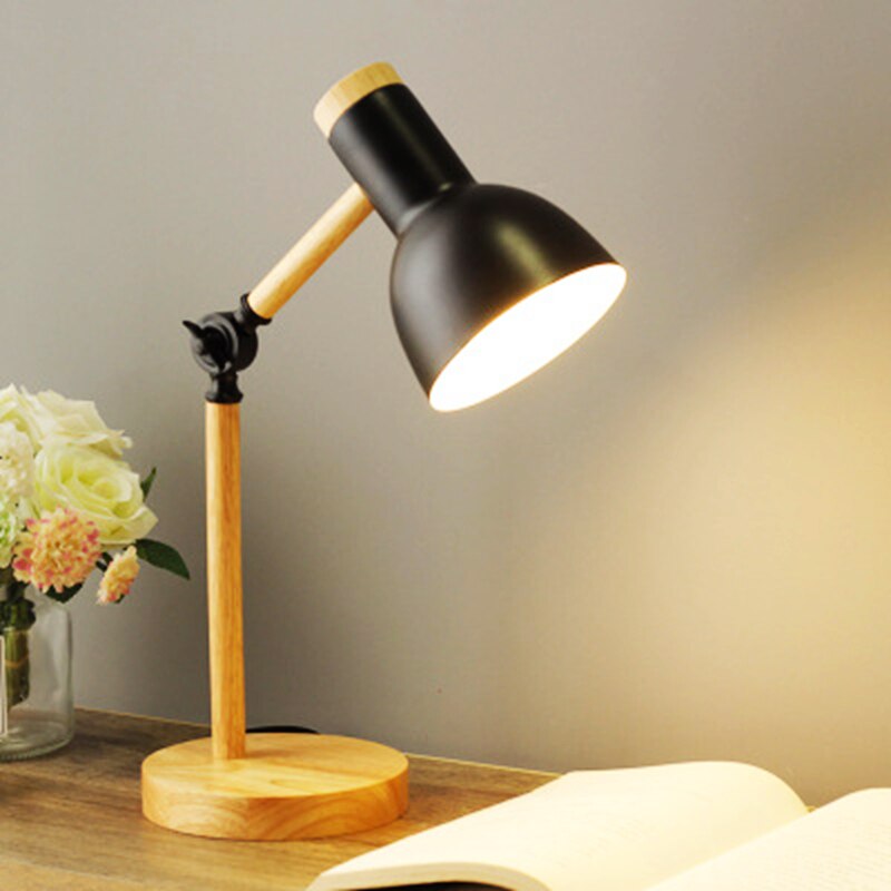 Nordic Wooden LED Desk Lamp, Adjustable Wood and Metal Reading Light in 5 Colors, Warm or Cool White