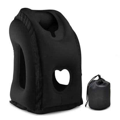 Inflatable Travel Pillow with Chin Support, Adjustable Air Headrest for Planes and Trains