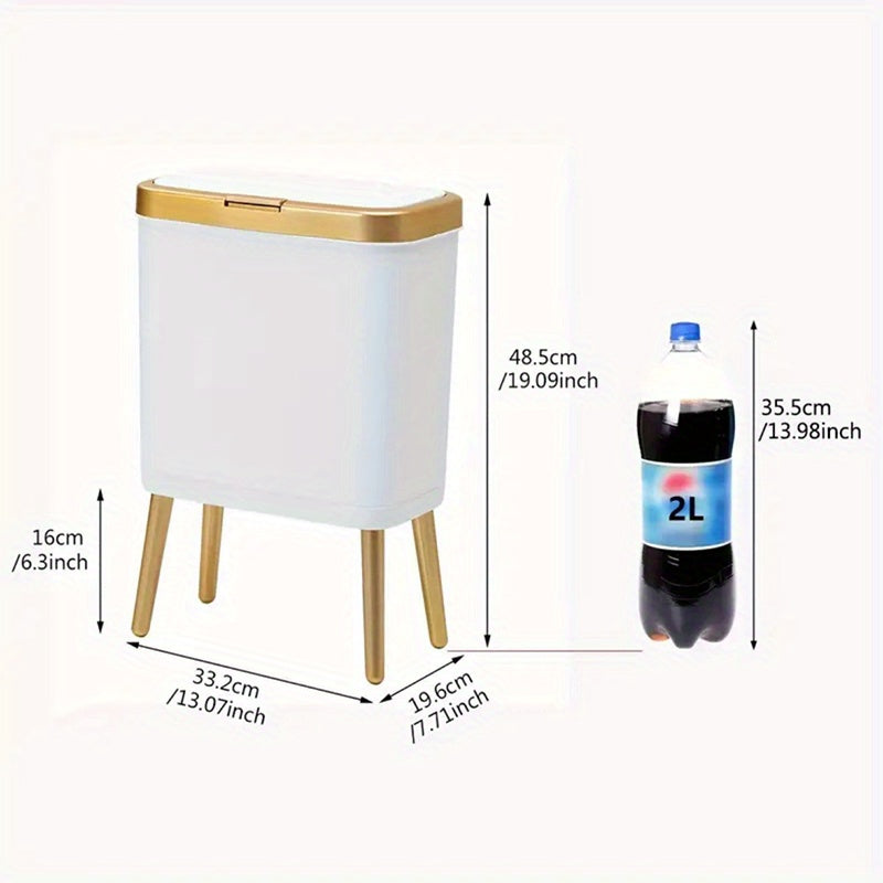 15L Slim Trash Can with Flip Lid and Gold Legs, Modern Raised Waste Bin for Kitchen, Bathroom and Bedroom