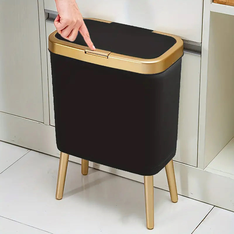 15L Slim Trash Can with Flip Lid and Gold Legs, Modern Raised Waste Bin for Kitchen, Bathroom and Bedroom