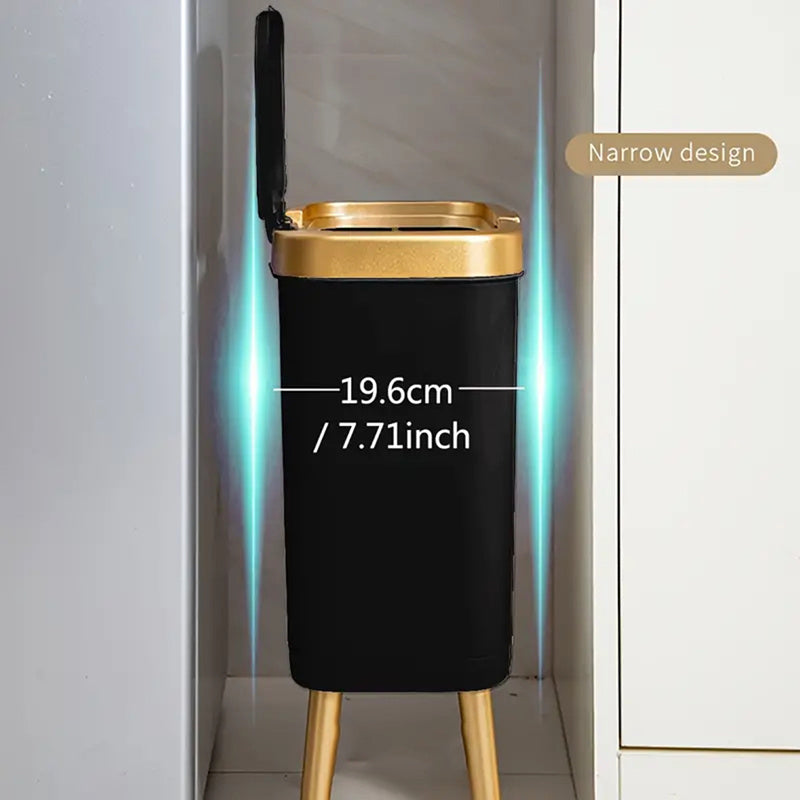 15L Slim Trash Can with Flip Lid and Gold Legs, Modern Raised Waste Bin for Kitchen, Bathroom and Bedroom