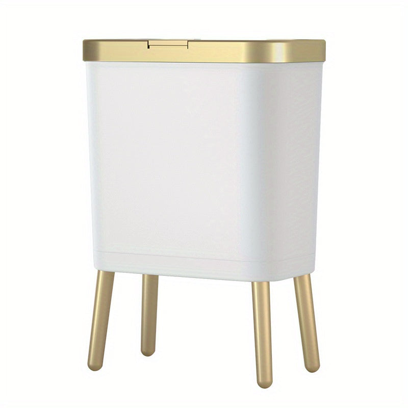 15L Slim Trash Can with Flip Lid and Gold Legs, Modern Raised Waste Bin for Kitchen, Bathroom and Bedroom
