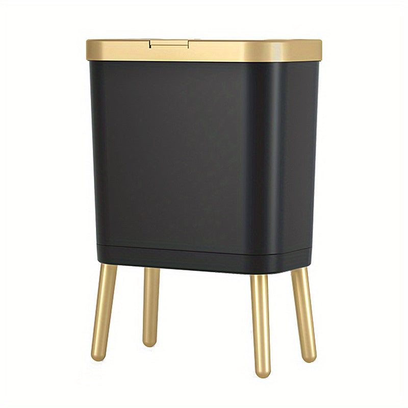 15L Slim Trash Can with Flip Lid and Gold Legs, Modern Raised Waste Bin for Kitchen, Bathroom and Bedroom