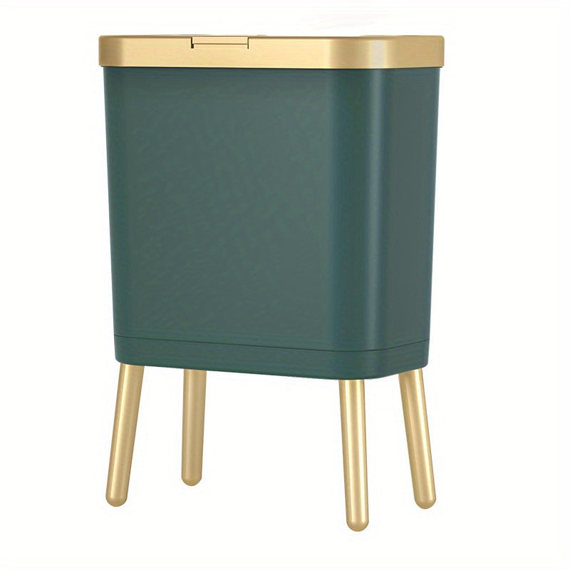 15L Slim Trash Can with Flip Lid and Gold Legs, Modern Raised Waste Bin for Kitchen, Bathroom and Bedroom