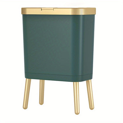 15L Slim Trash Can with Flip Lid and Gold Legs, Modern Raised Waste Bin for Kitchen, Bathroom and Bedroom