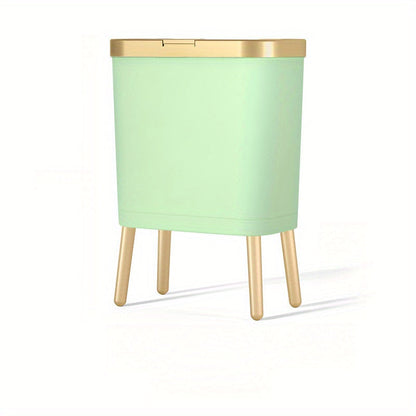 15L Slim Trash Can with Flip Lid and Gold Legs, Modern Raised Waste Bin for Kitchen, Bathroom and Bedroom