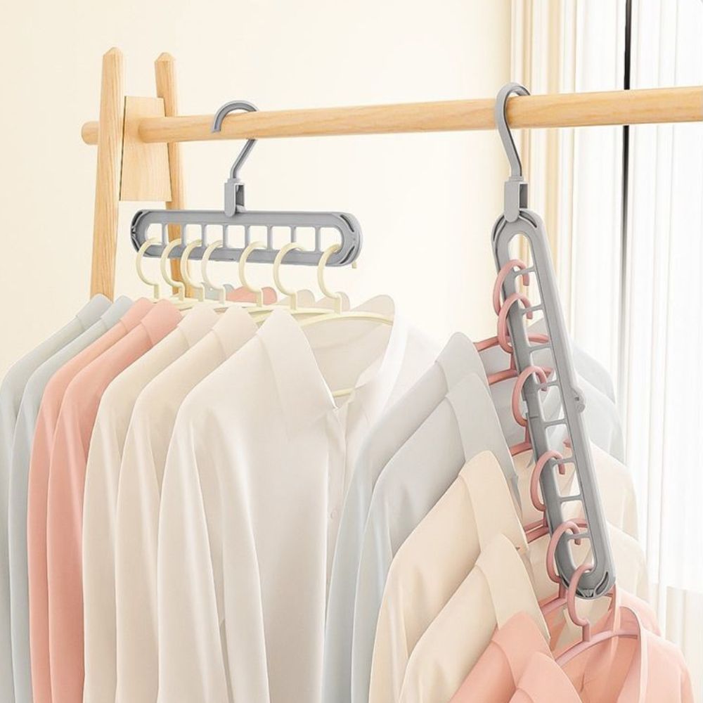 Two Way Swivel Hanger Organizer, Space Saving Closet Hanger That Holds Up to 9 Hangers Vertically