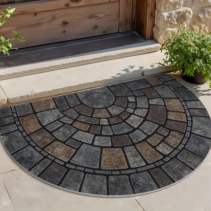 Half Circle Door Mat, Non Slip Stone Mosaic Entryway Rug for Indoor and Outdoor Use