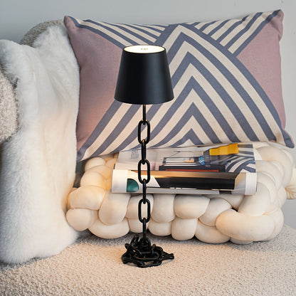 Modern Chain Link Table Lamp, Rechargeable Touch LED Lamp with USB C Charging, Matte Black Industrial Design