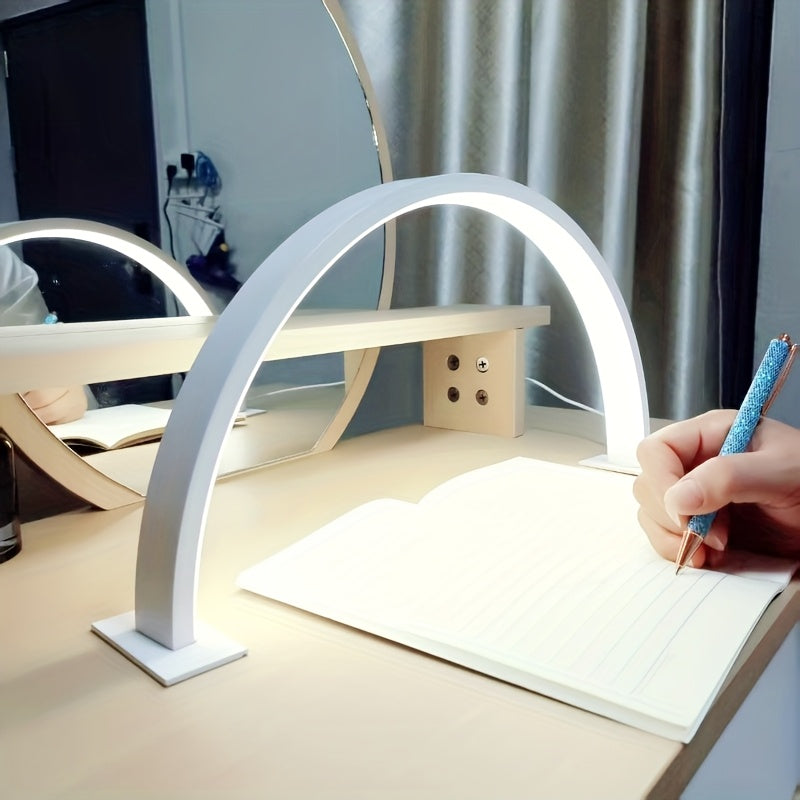 Arc LED Desk Lamp, USB Powered Half Moon Light with 3 Color Tones and Dimming for Nail Art, Desk and Vanity