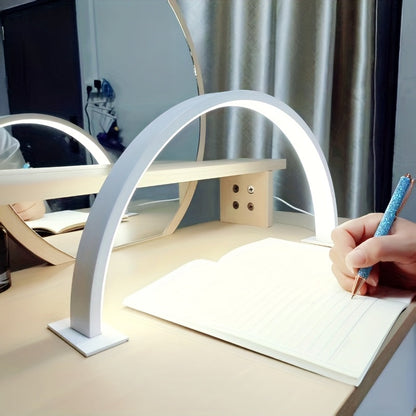 Arc LED Desk Lamp, USB Powered Half Moon Light with 3 Color Tones and Dimming for Nail Art, Desk and Vanity