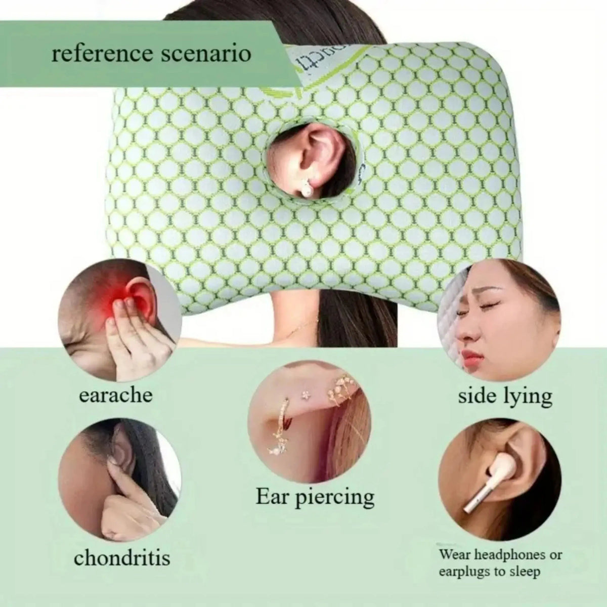 Ear Piercing Pillow with Ear Hole, Donut Pillow for Side Sleepers, Adjustable Cotton Fill