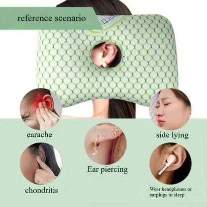 Ear Piercing Pillow with Ear Hole, Donut Pillow for Side Sleepers, Adjustable Cotton Fill