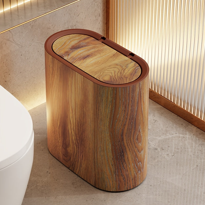 Marble Pattern Trash Can with Lid, Slim Oval Bathroom and Kitchen Bin for Small Spaces, 3 Colors