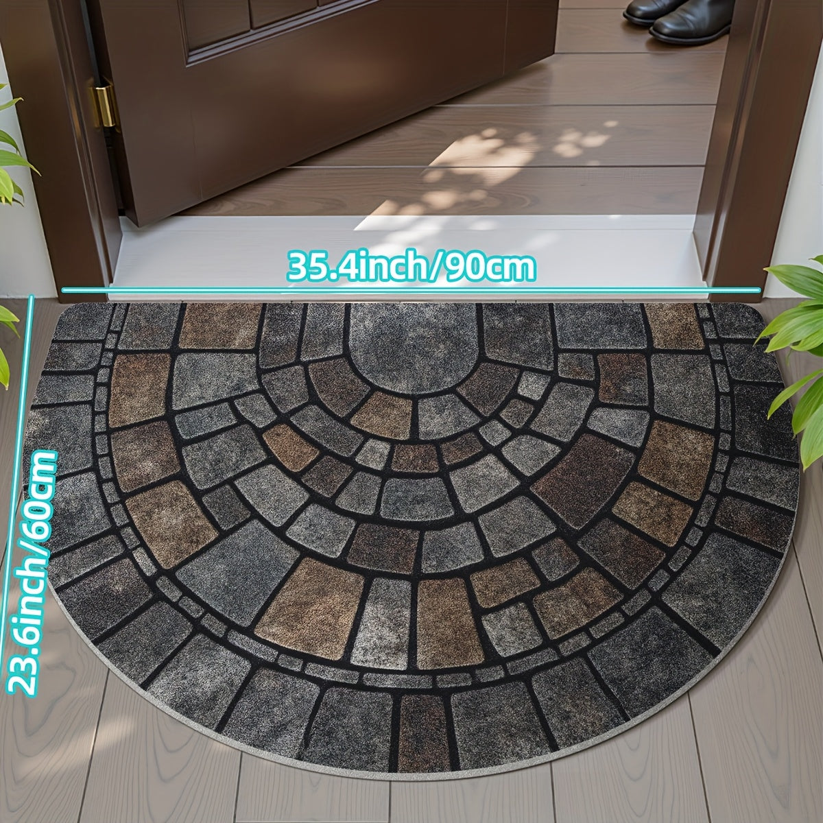 Half Circle Door Mat, Non Slip Stone Mosaic Entryway Rug for Indoor and Outdoor Use