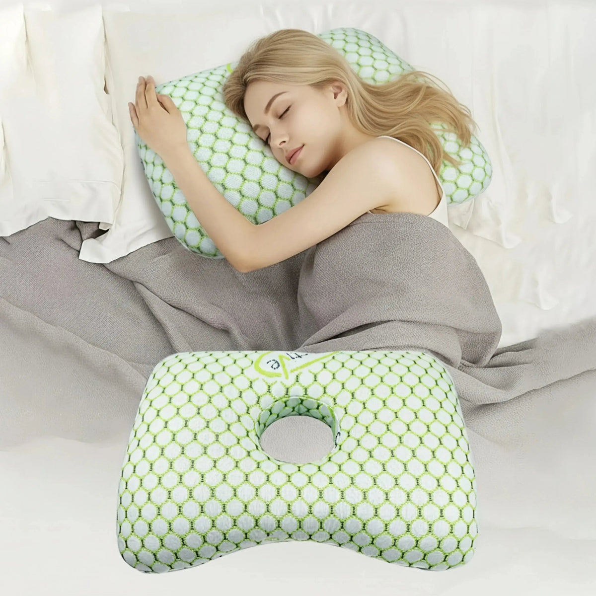 Ear Piercing Pillow with Ear Hole, Donut Pillow for Side Sleepers, Adjustable Cotton Fill