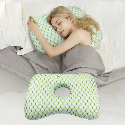 Ear Piercing Pillow with Ear Hole, Donut Pillow for Side Sleepers, Adjustable Cotton Fill