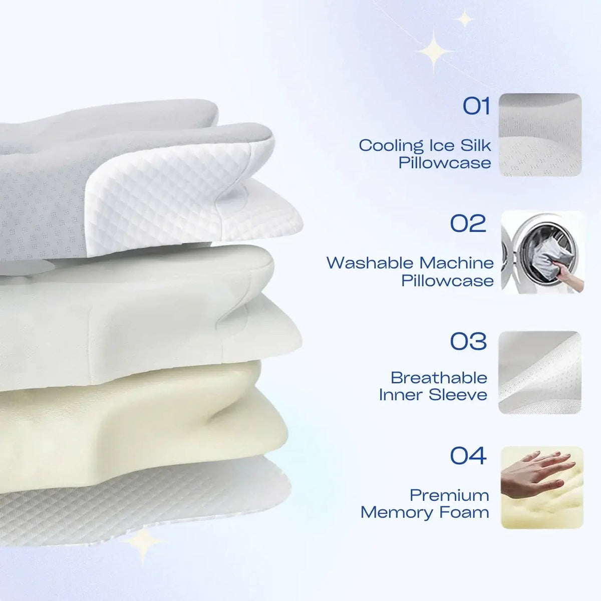 Cooling Contour Memory Foam Pillow, Extra Thick Ergonomic Bed Pillow for Neck Support