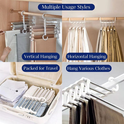 Space Saving Pants Hanger with 5 Sliding Rails, Foldable Closet Organizer for Trousers