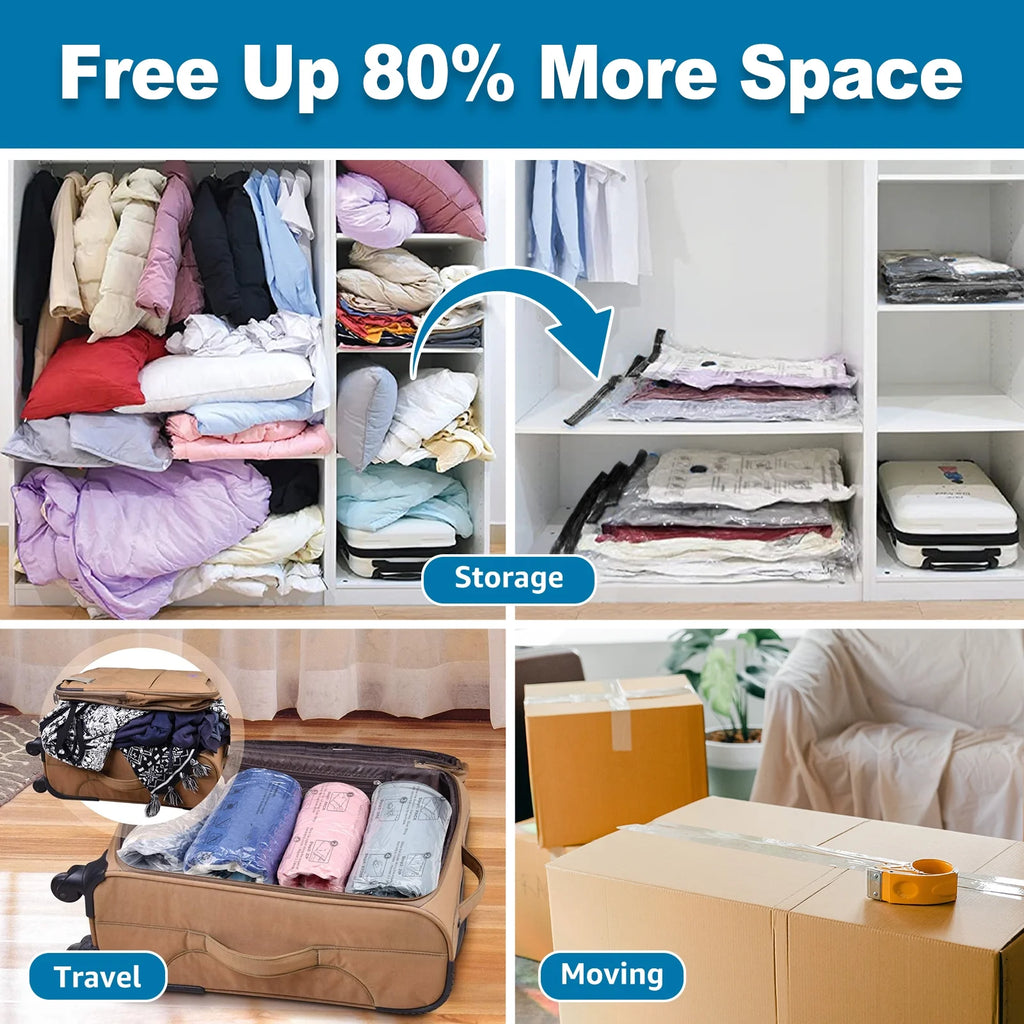10 Combo Vacuum Storage Bags, Space Saver Bags, Airtight Double Zipper Vacuum Seal Bags for Clothes, Comforters, Blankets, Travel Compression Bags