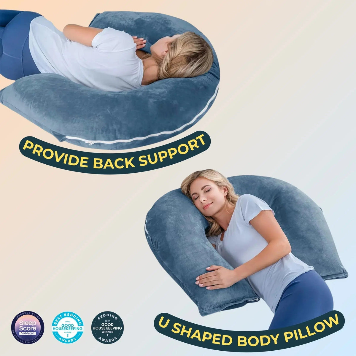 Folding Reading Pillow for Bed, U Shaped Back Support Pillow, Detachable 2 in 1 Design