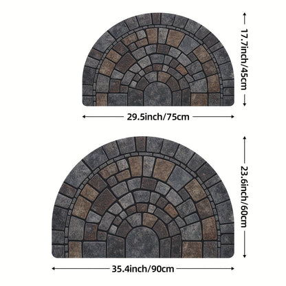 Half Circle Door Mat, Non Slip Stone Mosaic Entryway Rug for Indoor and Outdoor Use