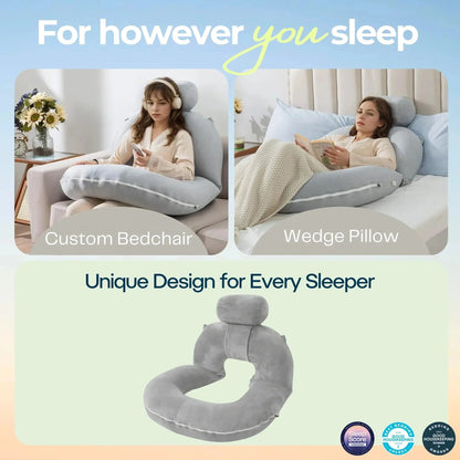 Folding Reading Pillow for Bed, U Shaped Back Support Pillow, Detachable 2 in 1 Design
