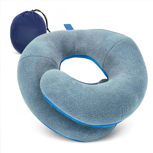 Travel Neck Pillow with Chin Support, Double Support Airplane Pillow with Carry Case