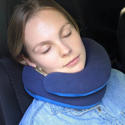 Travel Neck Pillow with Chin Support, Double Support Airplane Pillow with Carry Case