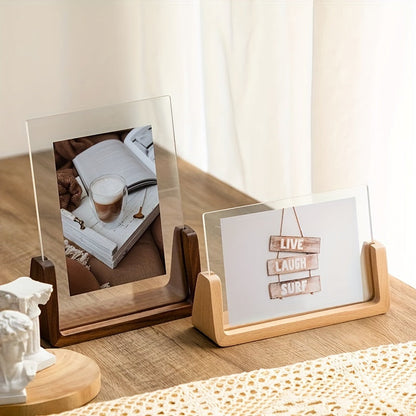 U Shaped Acrylic and Wood Photo Frame, Minimalist 6 Inch Tabletop Picture Frame, Horizontal or Vertical