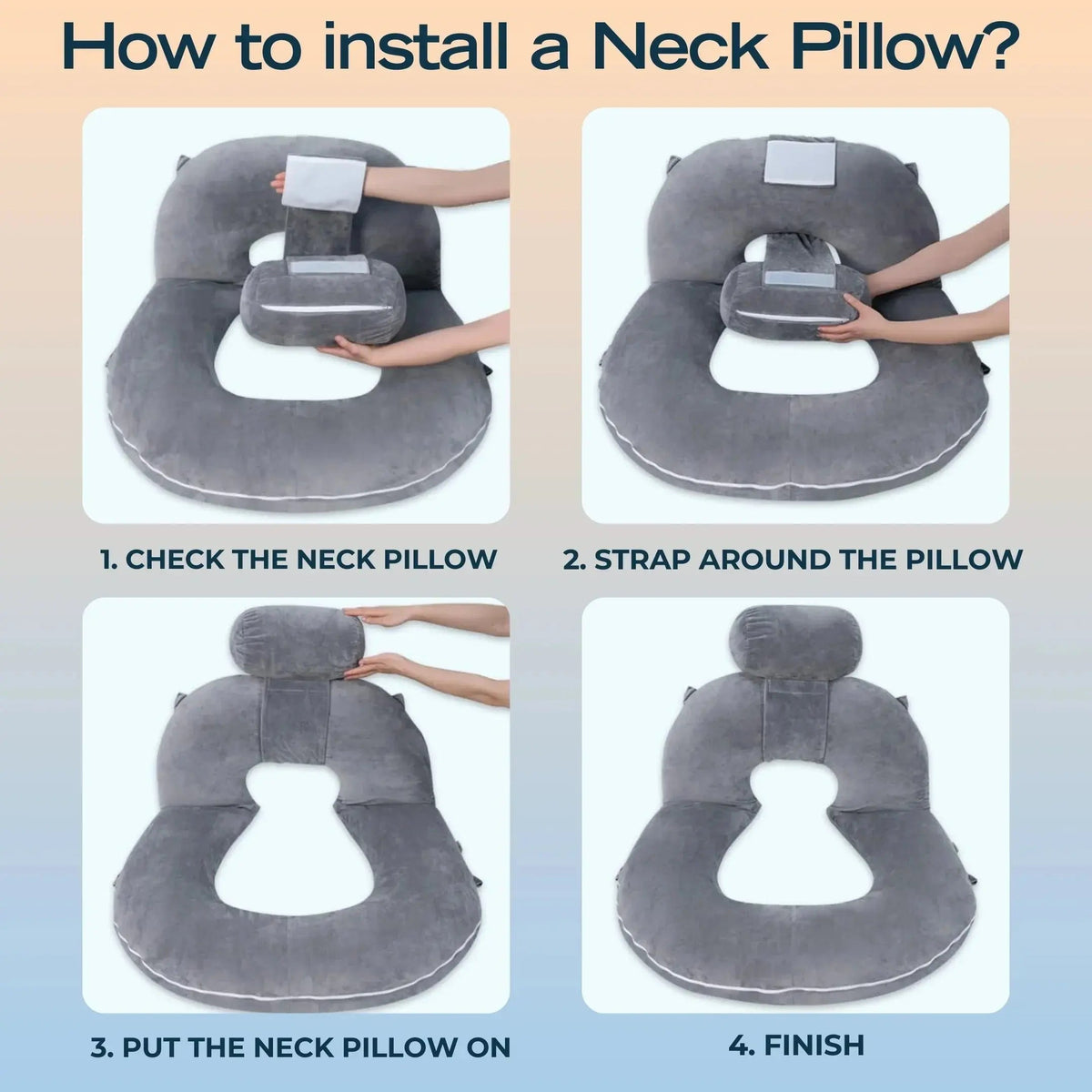 Folding Reading Pillow for Bed, U Shaped Back Support Pillow, Detachable 2 in 1 Design