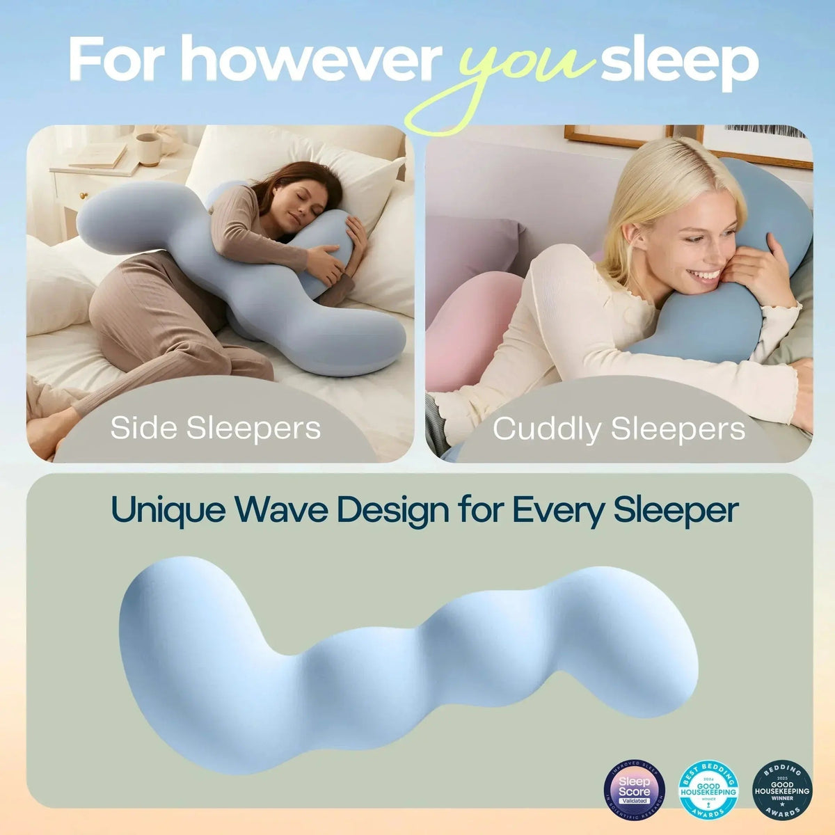 Dino Body Pillow, Memory Foam Full Body Hugging Pillow for Side Sleepers, Kids and Adult
