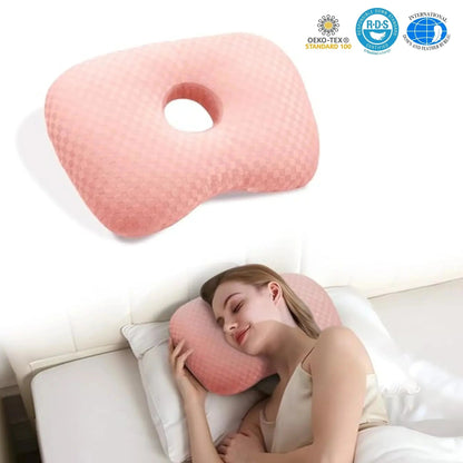 Adjustable Ear Support Pillow with Center Hole, Curved Cotton Pillow Topper, 17 x 13 in