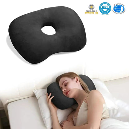 Adjustable Ear Support Pillow with Center Hole, Curved Cotton Pillow Topper, 17 x 13 in