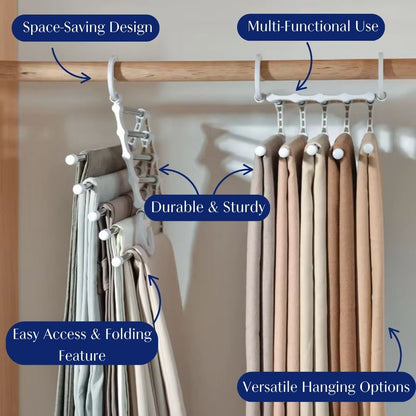 Space Saving Pants Hanger with 5 Sliding Rails, Foldable Closet Organizer for Trousers