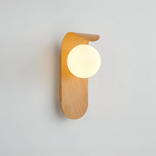 Scandinavian LED Wall Lamp, Wood and Frosted Glass Globe Wall Light for Bedroom, Living Room and Hallway