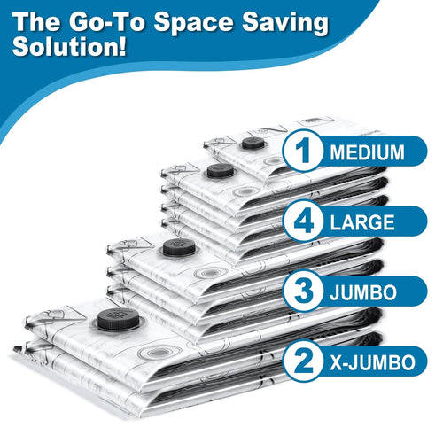 10 Combo Vacuum Storage Bags, Space Saver Bags, Airtight Double Zipper Vacuum Seal Bags for Clothes, Comforters, Blankets, Travel Compression Bags