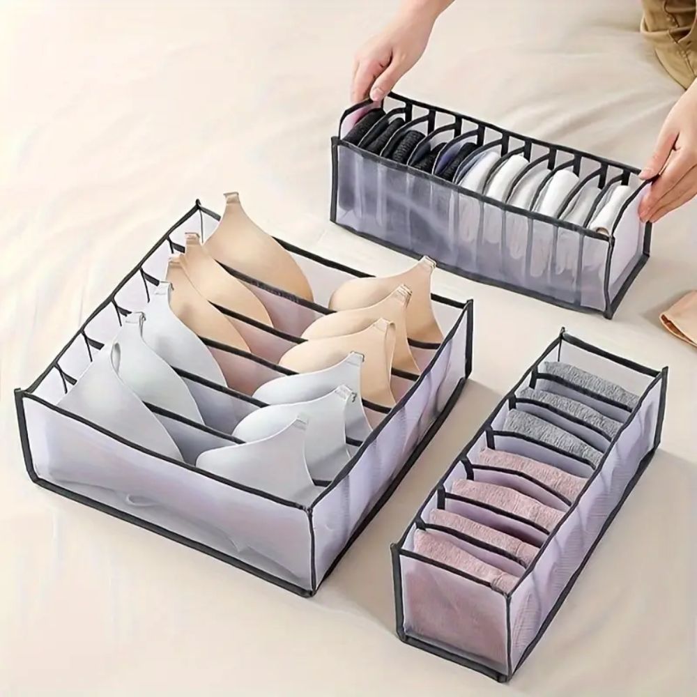 Mesh Drawer Clothes Organizers, Foldable Closet Storage Boxes for Underwear, Socks, Bras and Shirts, 4 Sizes