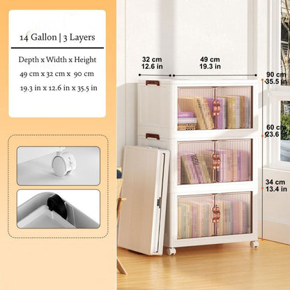 Stackable Storage Bins with Clear Doors, Collapsible Closet Organizer Shelf, 10 or 14 Gallon