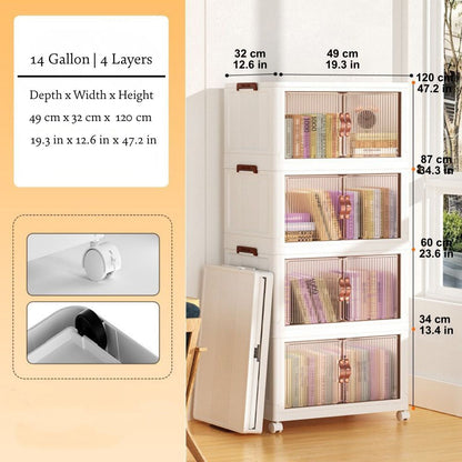 Stackable Storage Bins with Clear Doors, Collapsible Closet Organizer Shelf, 10 or 14 Gallon